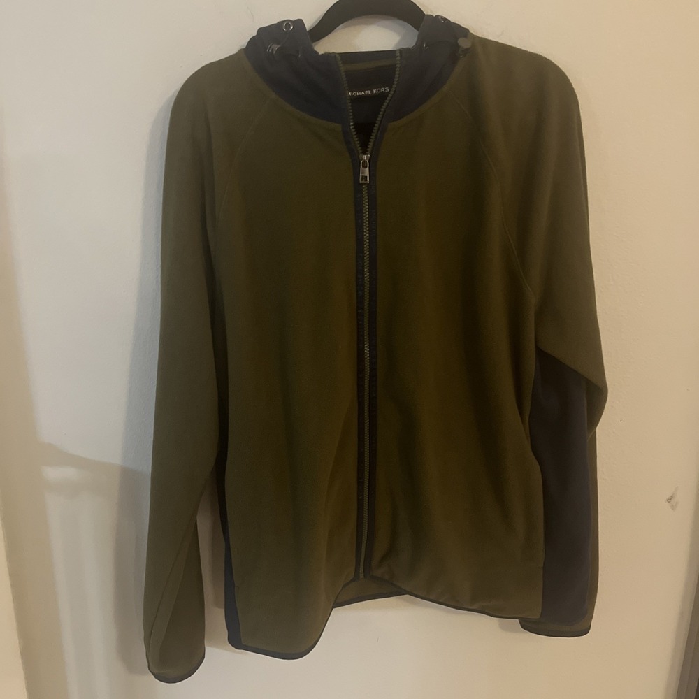 MICHAEL KORS XL‎ Men's Green w/ Navy Accent Full Zip Hoodie Fleece
